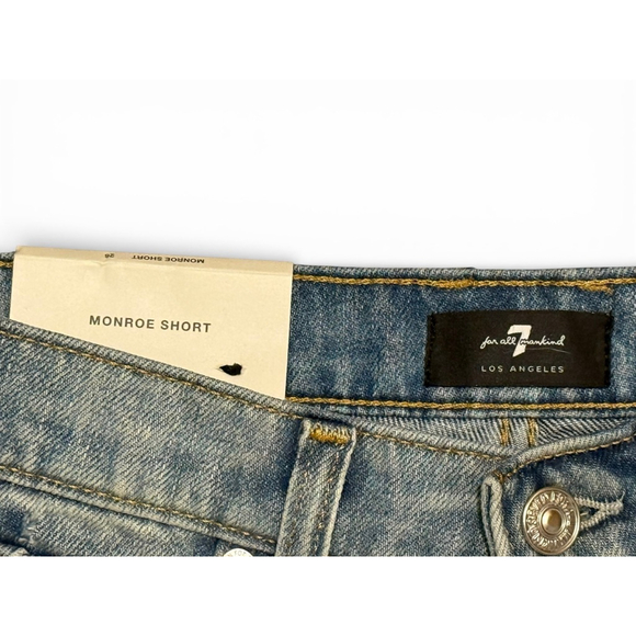 7 For All Mankind Monroe Shorts Women’s 26 Distressed Denim Cutoff Raw Hem NWT - Picture 3 of 10